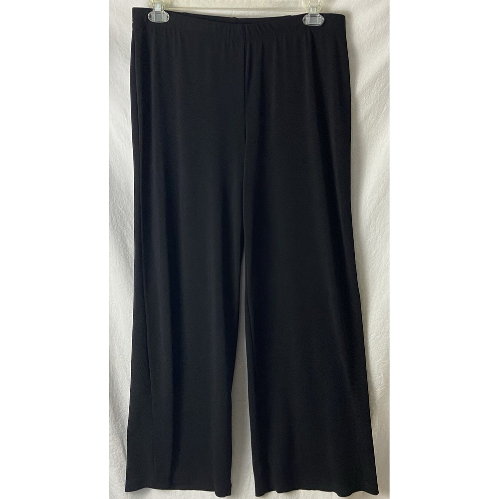 Chicos Women Black Dress‎ Pants Career Pull-on Stretch Wide Leg Sz 2 USA L 12
